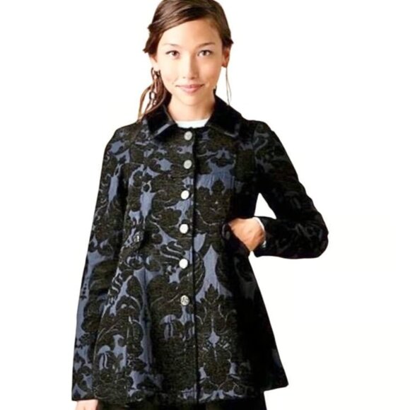 Free People Newsroom Brocade Navy Blue Jacket Size 2 - Picture 1 of 10